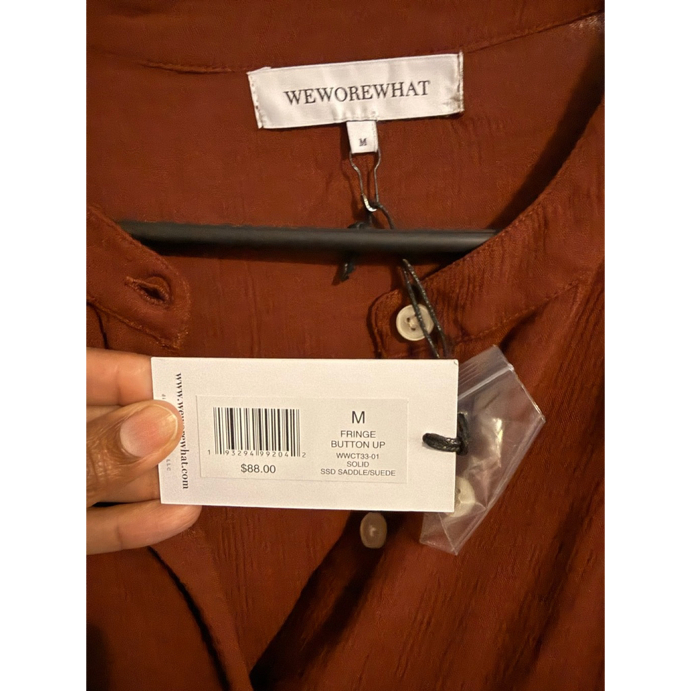 Women's WEWOREWHAT Brown Fringe Button Down Shirt M with Gold Accents - Picture 4 of 5